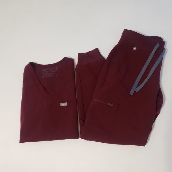 Figs Tops Figs Burgundy Catarina Scrub Top Zamora Joggers Scrub Set
